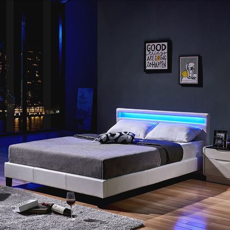 Home Deluxe - Cama LED ASTRO blanca, 160 x 200 cm