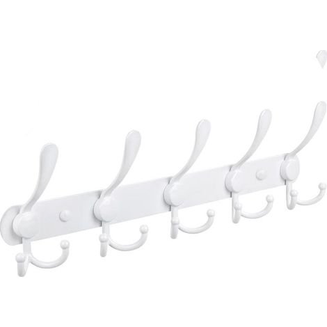 Porte-manteau mural, crochets muraux – Acier inoxydable extra résistant, 5 crochets, porte-manteau pour manteaux, chapeaux, serviettes, entrée, salle de bain (blanc)