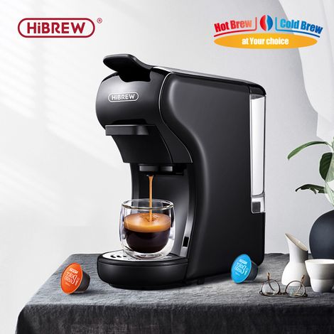 HiBREW Machine à café 4 en 1 à capsules multiples infusion chaude/froide DG Cappuccino Nes pour petites capsules ESE Pod et café moulu, cafétéria 19 bars H1A