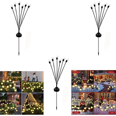 Set di 3 luci solari da giardino con lucciole, 6 luci, illuminazione da giardino impermeabile, illuminazione d'atmosfera per interni (1/5)