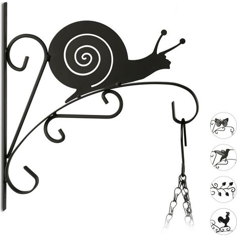 Crochet mural pour plantes escargot suspensions pot de fleurs en métal décoration de jardin HxlxP 30 x 28 x 2 cm, noir (1/5)