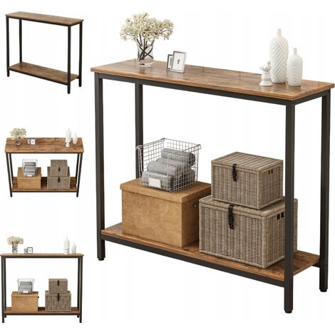 Konsole Tisch Regal mit Ablage Loft Industrial Rustikal Braun Schrank 100 cm (1/5)