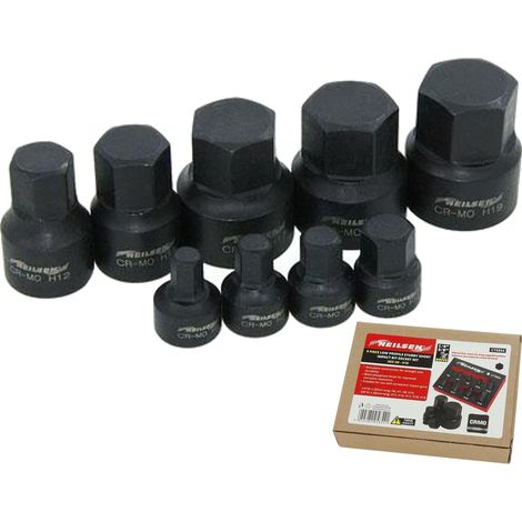 Neilsen Low Profile Stubby Short Impact Hex Bit Socket Set 6mm - 19mm 9pc (1/2)