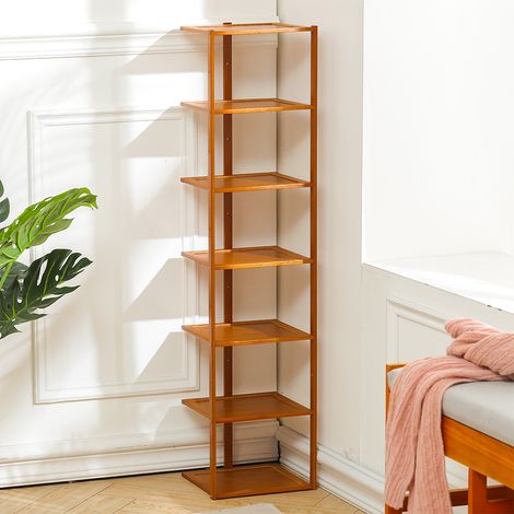 Brown 7 Tier Bamboo Shoe Rack Entryway Hallway Shoe Shelf (1/5)