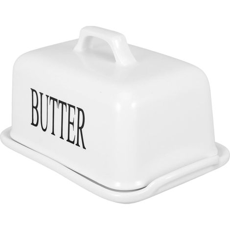 Beurrier Porte-beurre Élégant avec Couvercle Hermétique Blanc Céramique en Style Ferme pour Fromage et Petits Snacks , pour Restaurant et Repas (1/5)