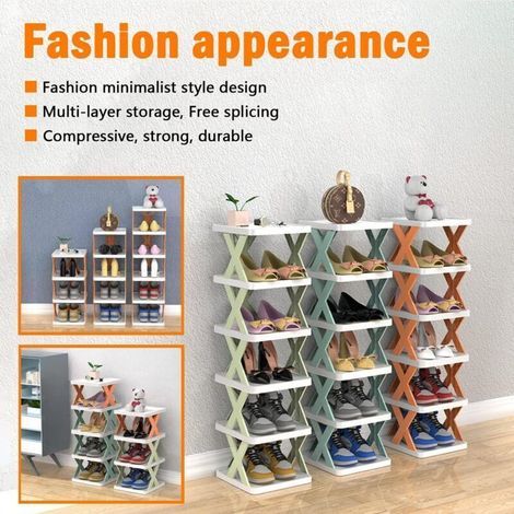 Range-chaussures multicouche, étagère à chaussures étroite, tour à chaussures, étagère à chaussures extensible sur pied, étagère à chaussures d'angle verticale pour petits espaces (Orange, 5) (1/3)