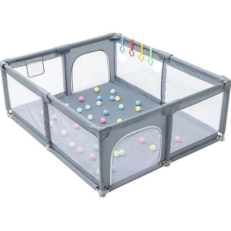 Parc pour bébé, Rembourrage doux, Centre d'activités intérieur extérieur, Gris 1.51.8m (1/2)