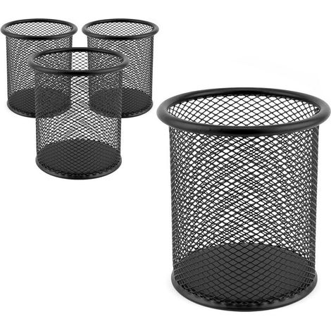 Pot à crayons rond en maille, noir, lot de 12 (1/5)