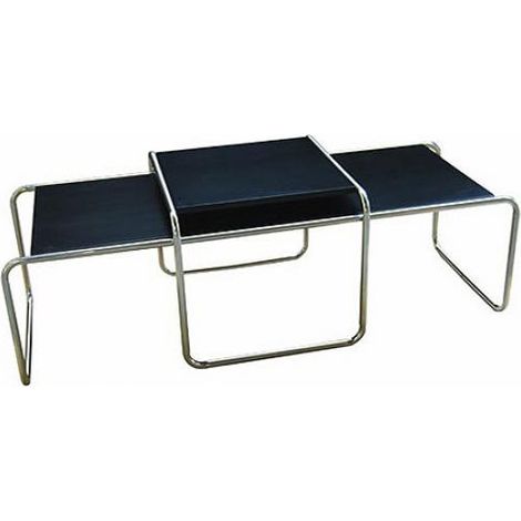 Set of 2 Stackable Coffee Tables - Wood and Steel - Lacky Black
