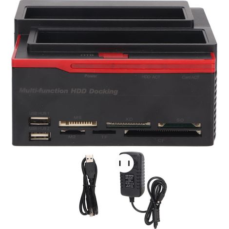 Station d'accueil disque dur USB 2.0 double baie, support jusqu'à 12 To, OTB, 480Mbps, boîtier pour disques IDE SATA 2,5" et 3,5", prise américaine (1/5)