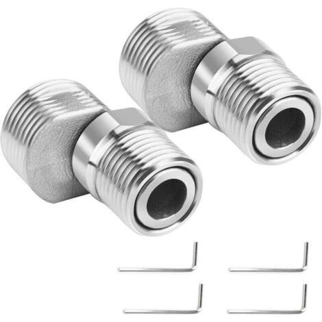 Juego de 2 adaptadores extensibles de acero inoxidable para grifo de ducha - Conector en S giratorio de 360° - Con base angular y 4 llaves Allen - Accesorios para grifos de baño (1/4)