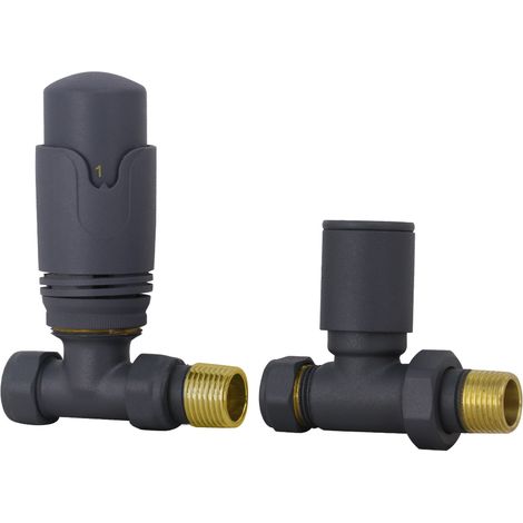 NRG Anthracite Straight TRV Thermostatic Designer Radiator Valve Central Heating Taps with Free Manual Straight Valve