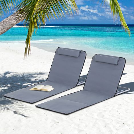 Set di 2 materassini da campeggio con schienale reclinabile a 5 livelli, poggiatesta e borsa per il trasporto, 134x48x33-43 cm, grigio.