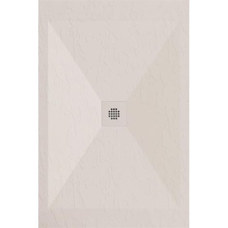 Mineralguss-Duschwanne extra flach DEXA Schieferoptik BEIGE 90x110 cm Auslaufschutz in Farbe Auslaufschutz in Farbe