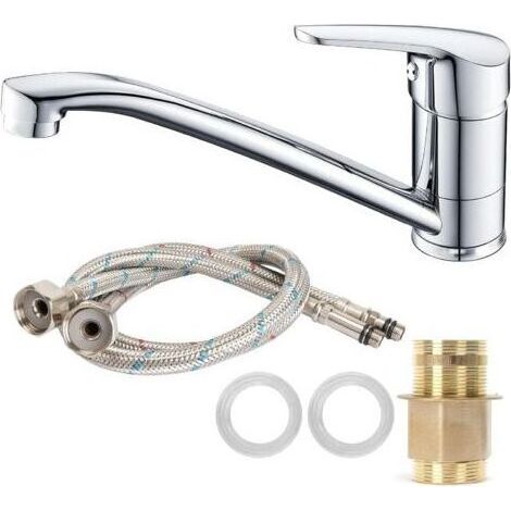 Laiton Robinet De Cuisine Pivotant À 360 ° Robinet De Cuisine Eau Froide Et Chaude Mitigeur D'évier De Cuisine Avec Pivotant Pour Cuisine Économie D'eau Silencieuse, Argent (1/5)