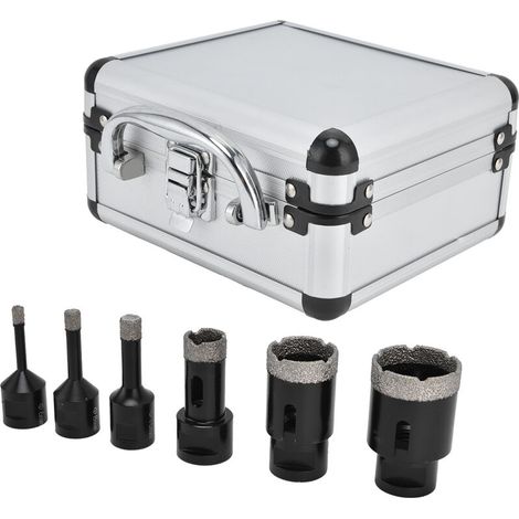 6-piece diamond drill bit set for porcelain, tile, ceramic, marble, brick, vacuum-brazed hole saw M14 from 6 to 38 mm, with aluminum case (1/5)