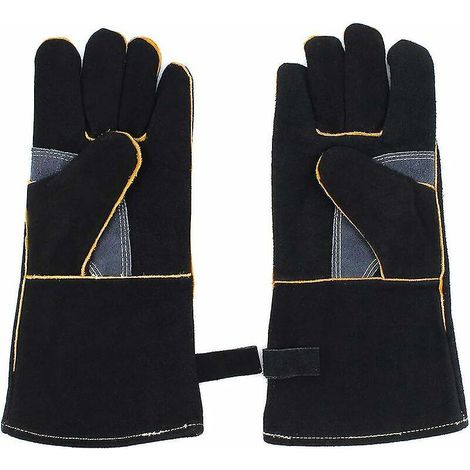 gants De 14 Pouces En Cuir De Vachette Rsistant La Chaleur, Ignifugs Gants De Soudure Pour Chemines, Poles, Fours, Grills, Soudures, Barbecues, P (1/5)