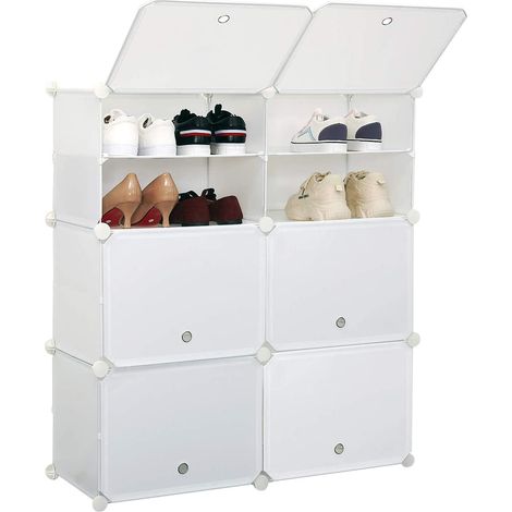 Étagère à Chaussures Modulable, Rangement Chaussures à Emboîtement, Porte-Chaussures Portable avec 6 Casiers, Meuble de Rangement, 83 31 93cm(Blanc) (1/5)