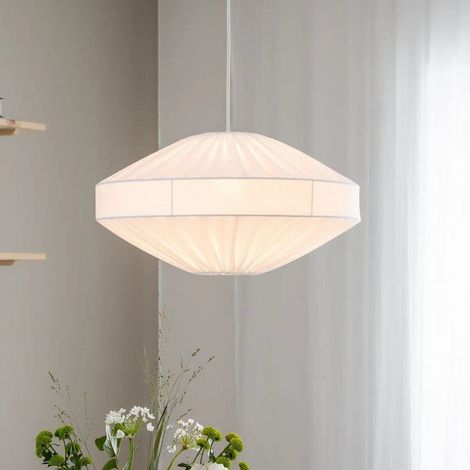 [NEUWERTIG] B-Ware Pr Home Hängeleuchte Lampe Edith Hauptleuchte Weiß Baumwolle 50 Cm Deckenleuchte