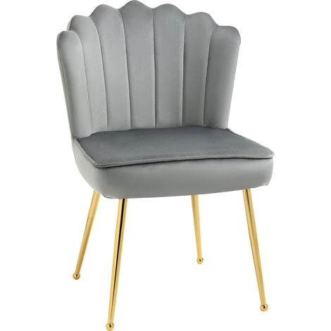 VelvetFeel Shell Accent Chair Grey (1/5)