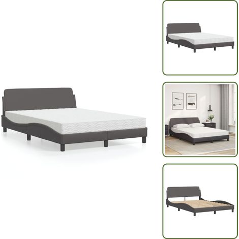 The Living Store Bett mit Matratze Grau 140x200 cm Kunstleder - Betten - Boxspringbetten - Doppelbett - Schlafzimmermöbel - Kunstlederbett (1/5)