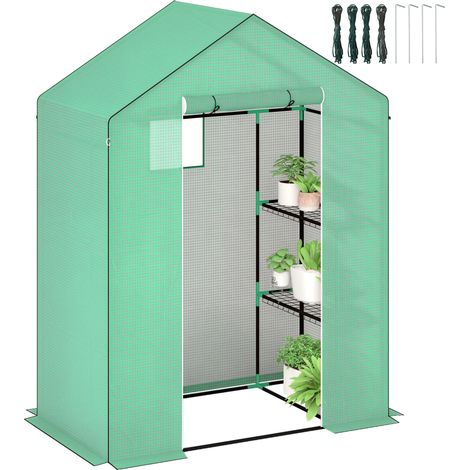 Serra Irovami con ripiani, mini serra, resistente ai raggi UV, finestra in rete, porta con cerniera, 143L x 74W x 190H cm