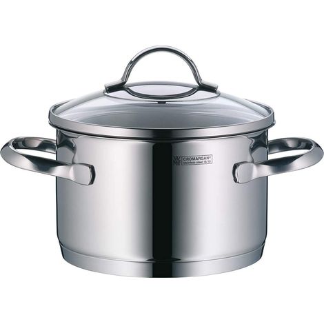 WMF Provence Plus Topfset Induktion 4-teilig, Kochtopf Set mit Glasdeckel, Cromargan Edelstahl poliert, Töpfe Set unbeschichtet, mit Stielkasserolle (1/5)