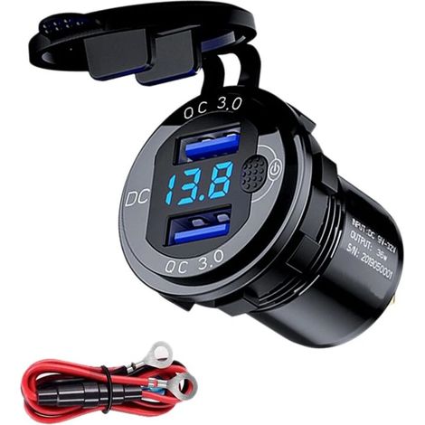 Chargeur de voiture double USB 3.0 12V/25V avec interrupteur de contact pour bateau, camion, voiturette de golf, noir (1/5)