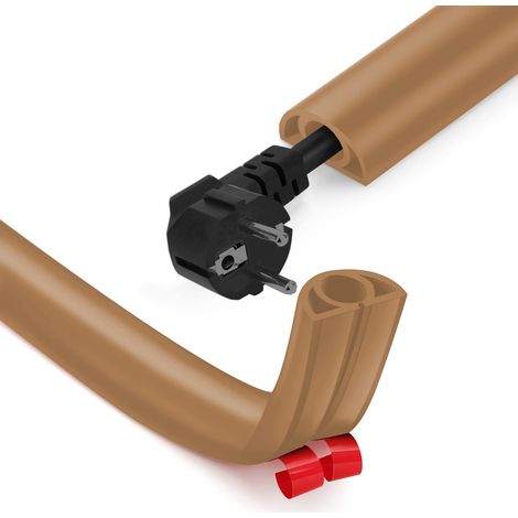 Goulotte autocollante flexible - 3 m x 25 mm x 13 mm - Goulotte de câbles flexible - Pour la maison, le bureau, l'école, l'entrepôt (1 câble épais / 3 m, marron) (1/5)