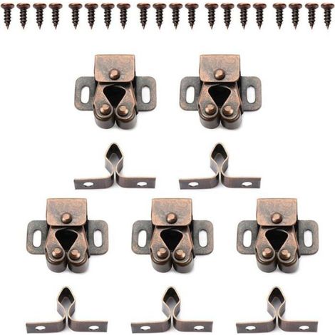 Lot de 5 loqueteaux double rouleau pour porte darmoire - Multi-finition - Tenue forte - Avec vis pour meubles de maison - (1/4)