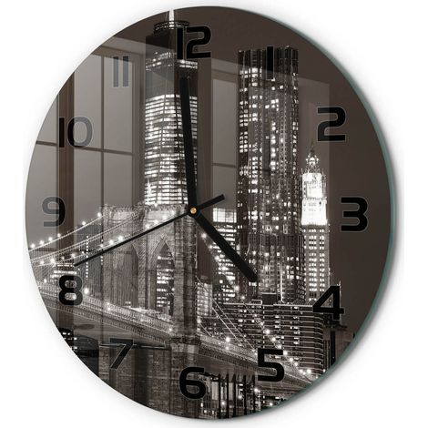 Horloge Murale Ronde Verre Silencieuse Moderne Décoration Salon Cuisine Manhattan, New York fi 30 cm (1/5)