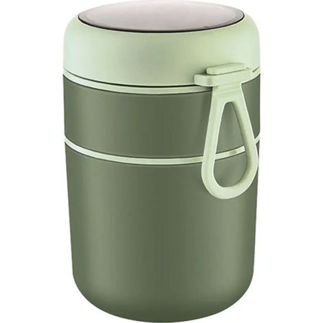 710 ml grüner, isolierter Edelstahlbehälter mit Löffel und Griff für Mahlzeiten unterwegs und Lunchboxen - Crezuo