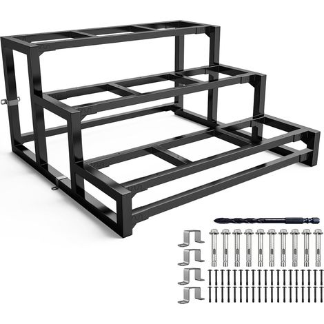 Contremarche en acier à 3 marches, limon métallique pour marche en bois, supports d'escalier autoportants pour marches intérieures et extérieures (Largeur 60 cm) (1/5)