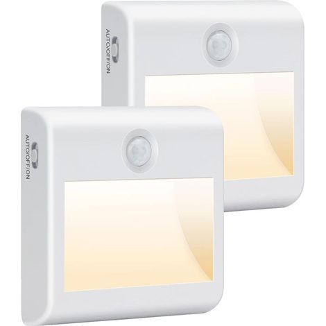 Luce notturna LED a batteria [Confezione da 2], con sensore di movimento, AUTO/ON/OFF, 4000K Bianco Naturale per bambini, Lampada adesiva per armadi per corridoio, scale, cucina, guardaroba, armadio,  (1/4)