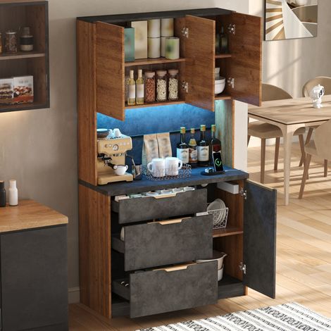 Armario alto de cocina 100 x 40 x 180 cm de MDF con LED, enchufes y almacenaje - CHICFURN (1/5)