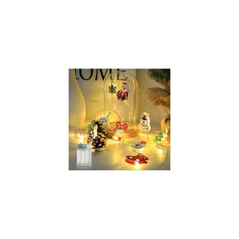 Luci decorative a LED per albero di Natale con Babbo Natale, pupazzo di neve, renna e albero di Natale, alimentate a batteria, portatili, per interni ed esterni, giallo metallizzato caldo, 3 m, 20 LED