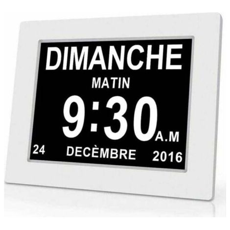 Horloge calendrier numérique One Piece 7 pouces avec date et heure, horloge Alzheimer pour parents, rappel de médicaments pour grands-parents et enfants - Blanc - 20.414.32.4cm