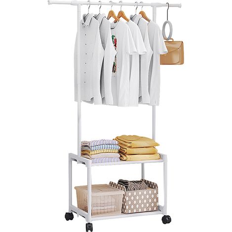 Portant à vêtements Aoresac avec étagères, rack métallique roulant 3 niveaux pour chaussures et entrée, noir ou blanc (1/3)