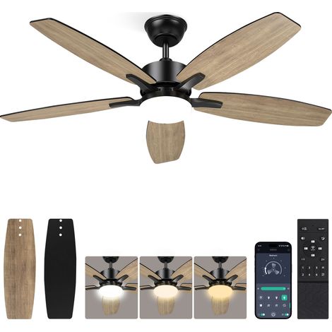 Suspension ventilateur moderne 42 pouces avec LED, ventilateur de plafond silencieux, moteur cuivre DC, télécommande, variation continue, 6 vitesses, Noir