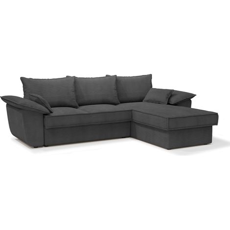 Canapé d'angle droit convertible 4 places en velours côtelé gris anthracite SASHA (1/5)