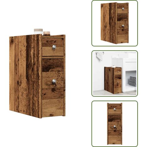 Armario de madera - vidaXL Armario de baño estrecho con ruedas madera envejecida - Armario de baño con cajones