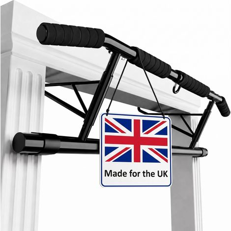 Relaxdays Door Frame Pull-up Bar, 150 kg, hook-on, no drilling, steel, pull-ups and push-ups, black