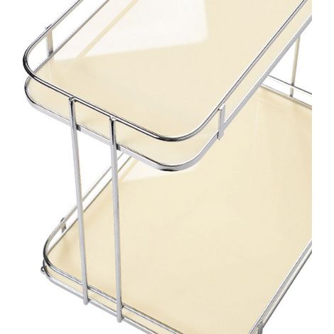 Dickes, doppellagiges Acryl-Schreibtischregal zur Aufbewahrung von Teesets, Küchentassen, Kosmetikartikeln und mehrlagiges Badezimmerregal, in Silber und Cremeweiß. (1/5)