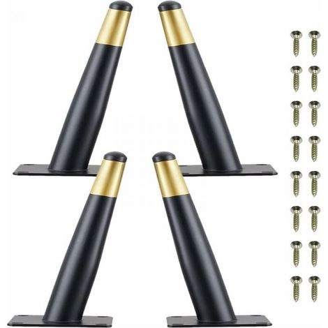 Set of 4 10 cm Furniture Legs, Metal Table and Chair Legs with Silent Non-Slip Base, Black + Gold YMYNY (1/4)