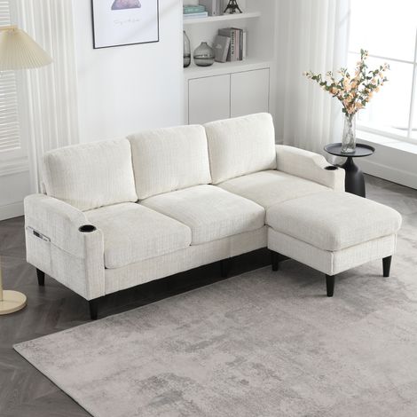 4-Sitzer Sofa mit Hocker und Stauraum Chenille Beige OKMYHOME (1/5)