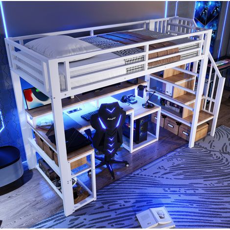 letto struttura 90x200 con scrivania LED USB bianco OKMYHOME (1/5)