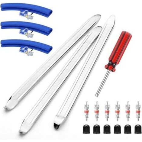 19 pièces démonte-pneus, 30 cm démonte-pneus avec 3 protections de jante et 6 valves de pneu outil de montage de pneu démonte-pneus pour moto vélo voiture e-scooter (1/5)
