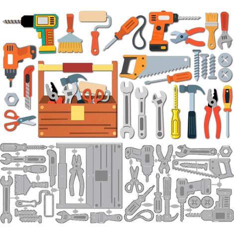 Tournevis Boîte à Outils Matrices de Découpe en Métal Pinces Perceuse Électrique Matrices de Découpe pour Bricolage Fabrication de Cartes Album Décorations de Cadeaux Festifs (1/5)