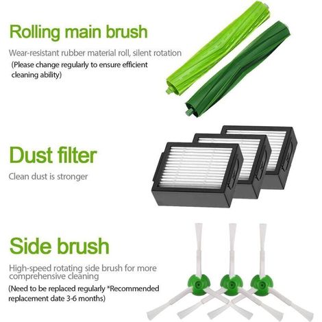 Kit de pièces détachées et accessoires pour aspirateurs compatibles avec Roomba i3/i3+/i4/i7/i7+/E5/E6/E7 Guazhuni - Brosses latérales, rouleaux et filtres HEPA