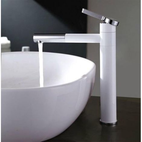 Mitigeur de lavabo, laiton, blanc, surélevé, pour sanitaires (1/5)